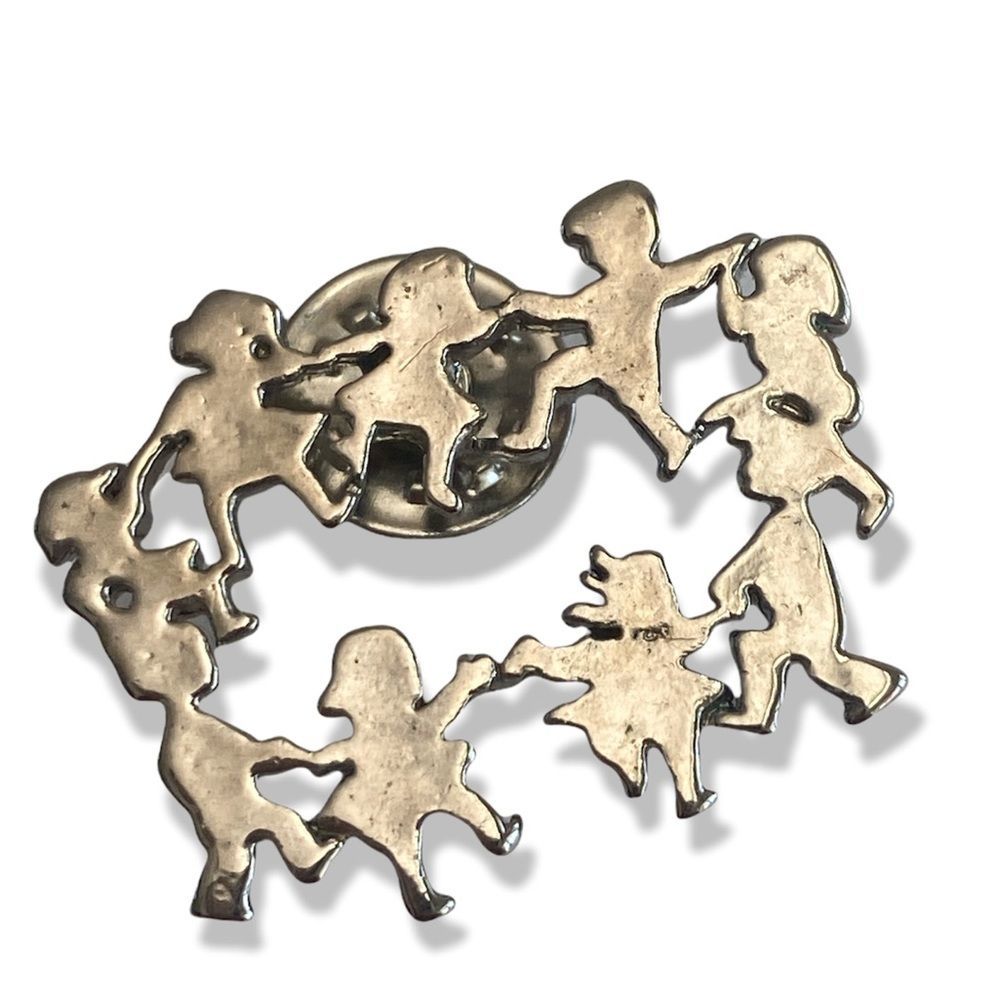 Vintage CTPM Children Pin Playing Ring Around The Rosie Silver Tone Lapel